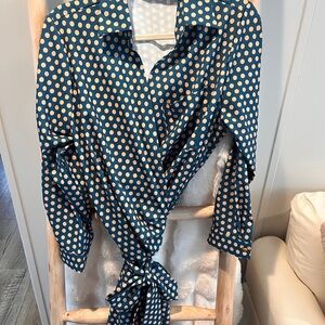 SHEIN Teal and Cream Polka Dot Wrap Midi Dress